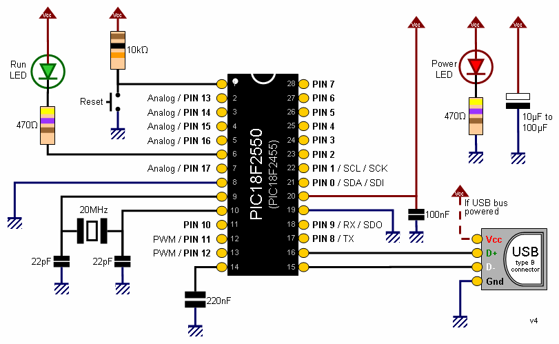 PIC 18F2550 basic diagram