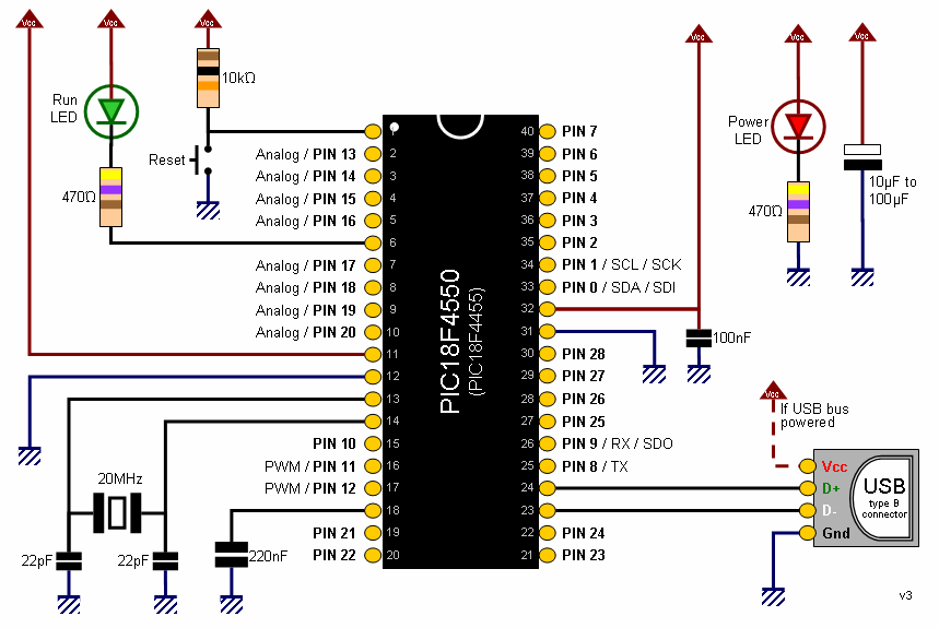 PIC 18F4550 basic diagram