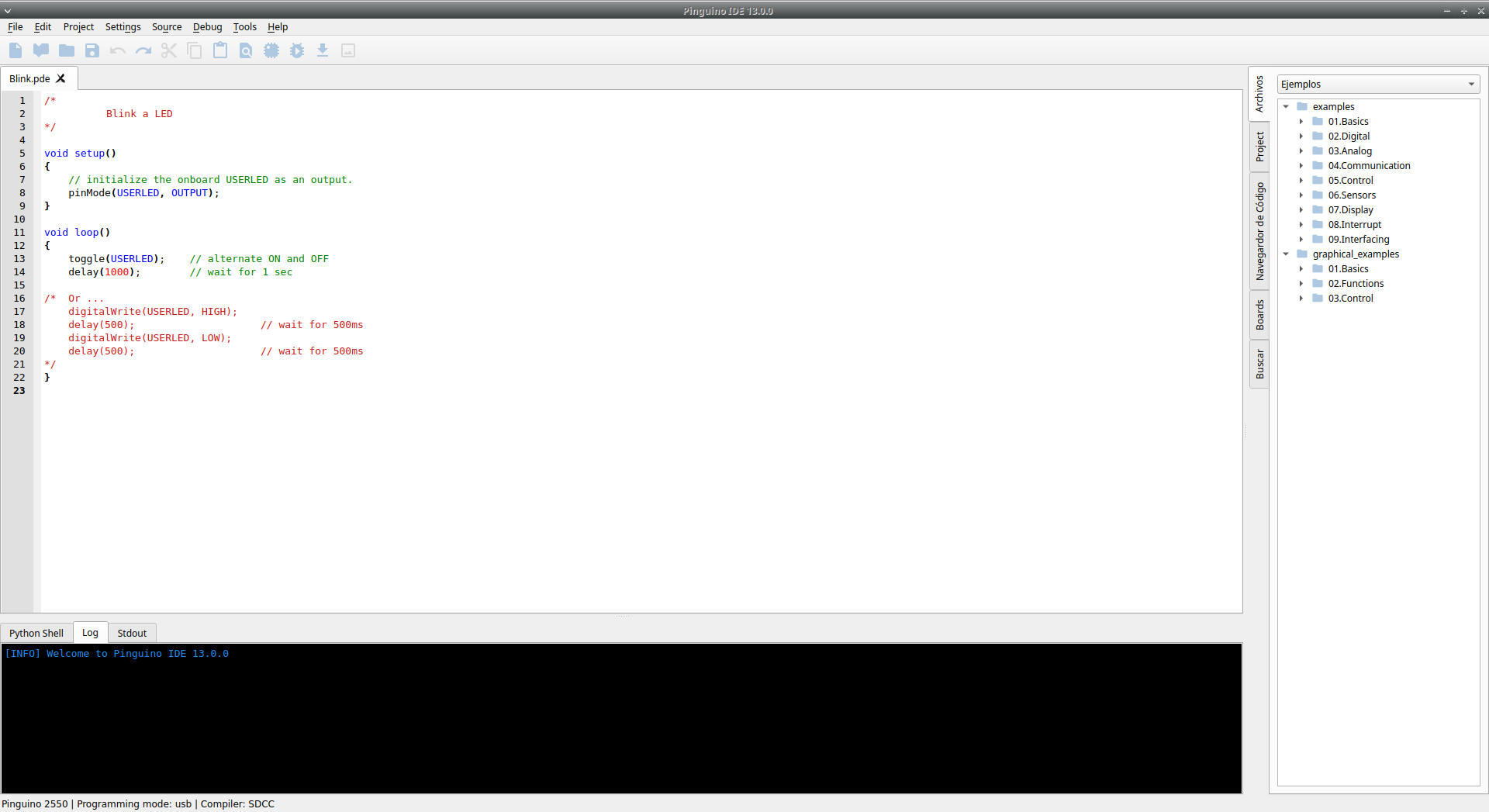 Pinguino IDE main window